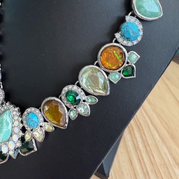 Necklace Chloe & Isabella Peacock Plumes Fashion Multi Faux Turquoise + Crystal - Picture 5 of 10